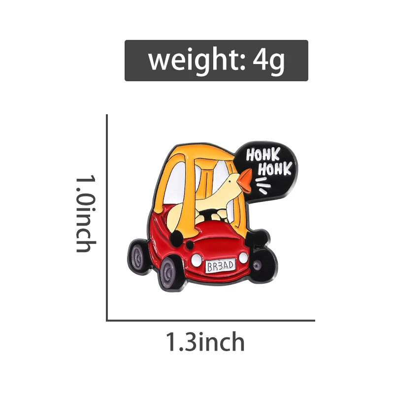 Honking Goose Driving Toy Car Enamel Pin Badge Funny Brooch Cute Lapel Clothes Backpack Accessories