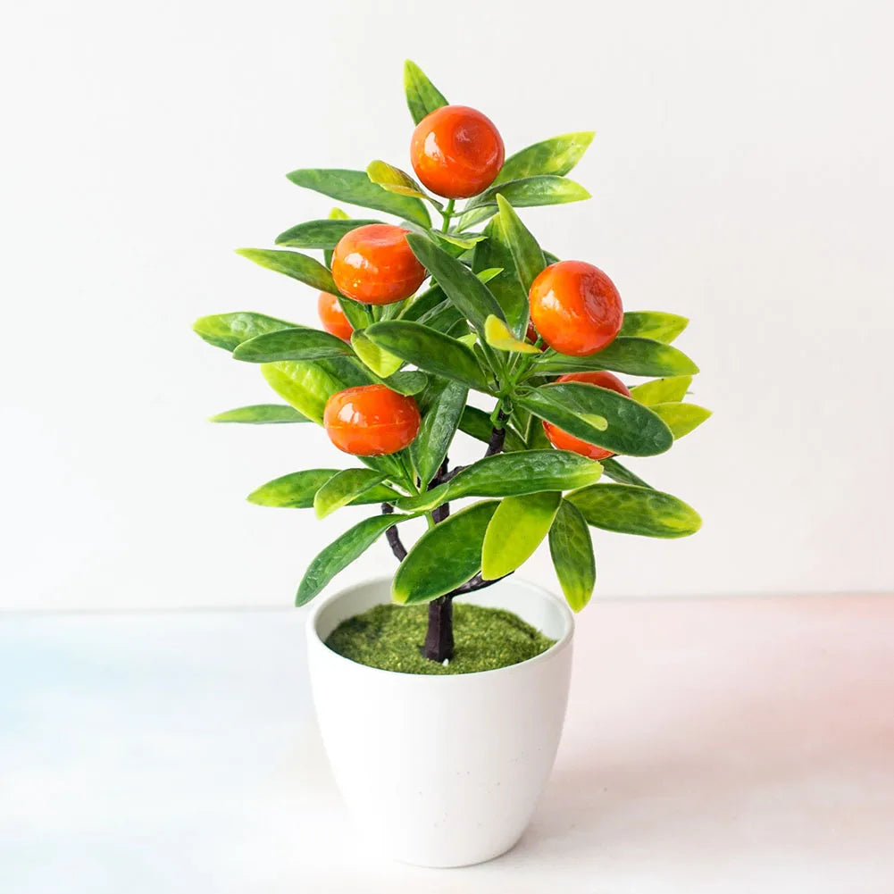 Artificial Bonsai Plant Tree – Peach, Orange, Strawberry, or Pepper Tree Plant Décor (22×18 cm)