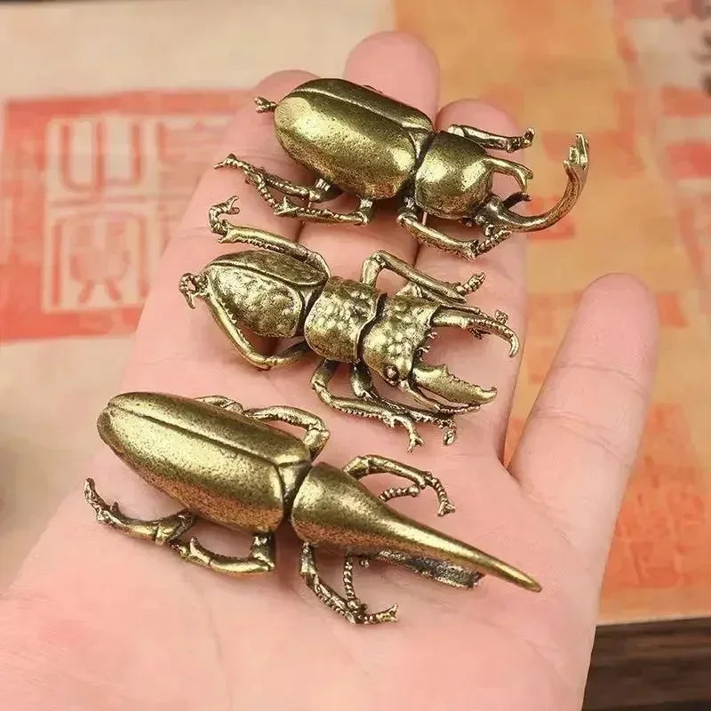 Mini Brass Copper Metal Beetle Bug  Figurine – Desk Buddy Ornament Collectible