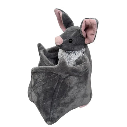 25cm Cute Grey Bat Plush Soft Toy with Posable Wings