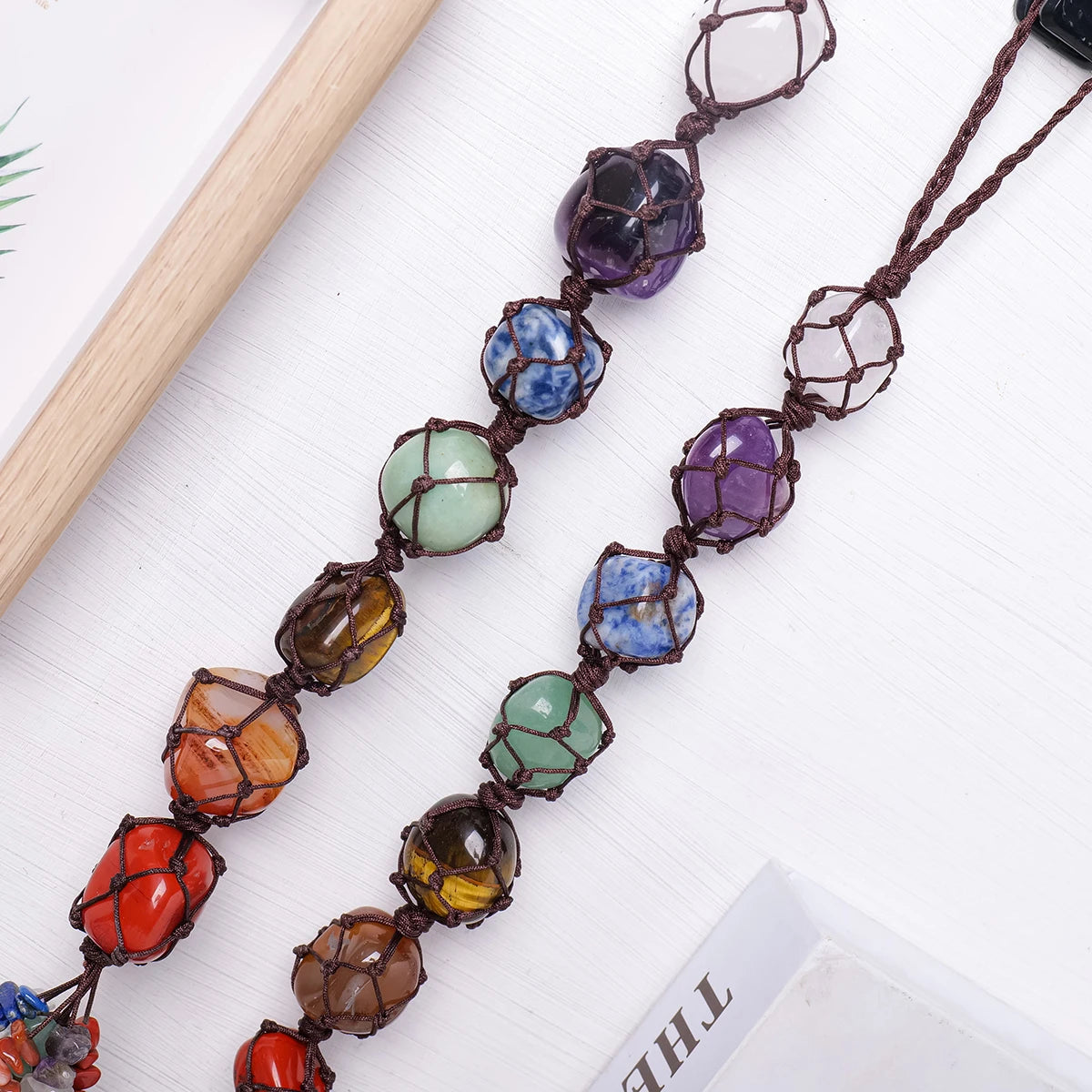 1pc Natural Crystal Chakra Pendant – Tumbled Healing Stone Home Car Charm for Energy, Yoga & Meditation