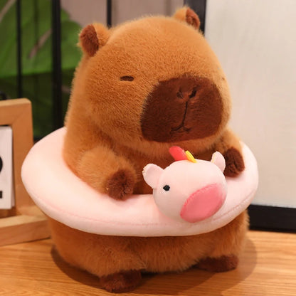Cute Capybara Plush Toy with Swimming Swim Ring Float -  Frog, Duck, Bunny, Strawberry, Bread / Toast, Pig, Unicorn