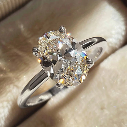 925 Sterling Silver / Golden Ring with Oval Zircon Gemstone – Womens Elegant Engagement Wedding Promise Band