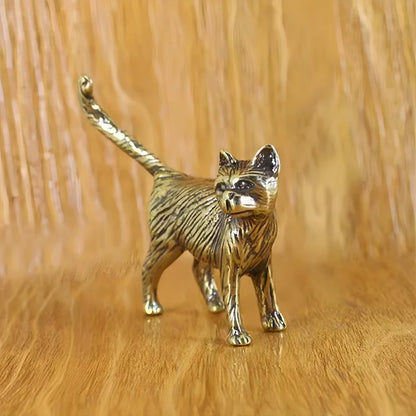Mini Brass Copper Metal Cat Figurine – Desk Buddy Ornament Collectible