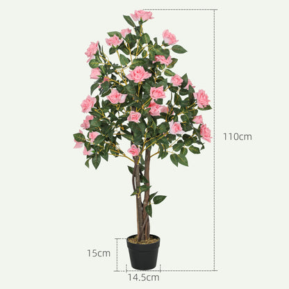 Set of 2 Large Tall 1.1m Artificial Pink Rose Trees in Pots – Decorative Faux Plants for Home, Office & Events