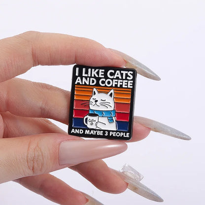 I Like Cats and Coffee Funny Enamel Pin Badge Cartoon Grumpy Cat Introvert