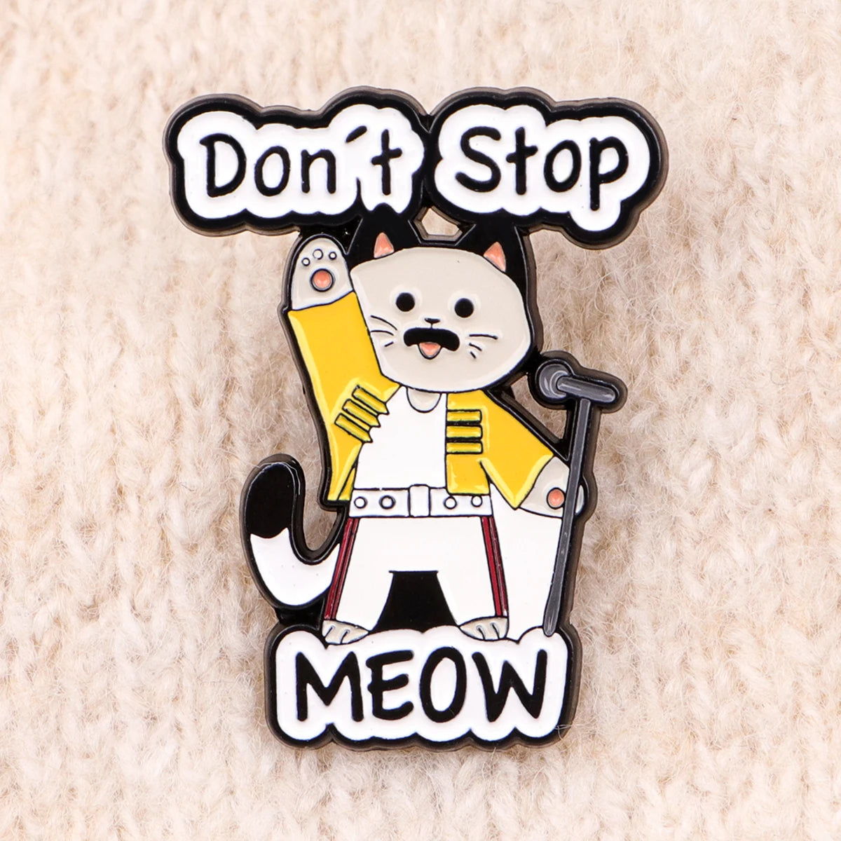 Don’t Stop Meow Funny Singer Cat Enamel Brooch Lapel Pin Badge Novelty Gift