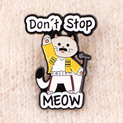 Don’t Stop Meow Funny Singer Cat Enamel Brooch Lapel Pin Badge Novelty Gift