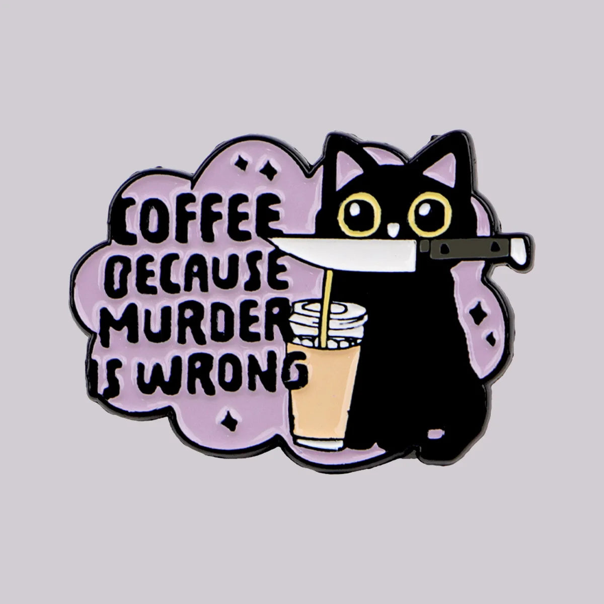 Funny Black Cat Enamel Pin Badge Coffee Brooch Lapel Backpack Clothing Accessories
