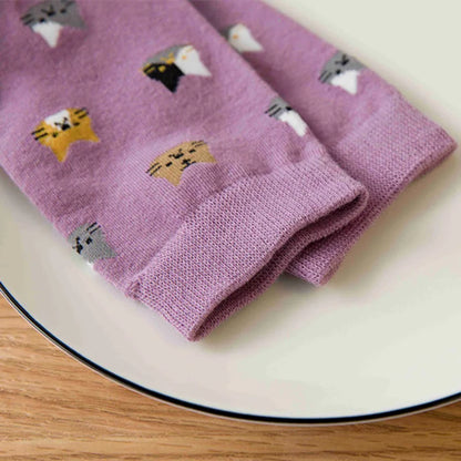 5 Pairs Women’s Cat Print Socks – Cute & Comfy Mid-Tube Socks for Everyday Wear