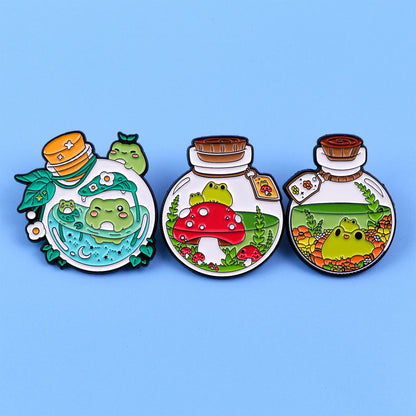 Frog In Glass Bottle Cute Enamel Brooch Lapel Pin Badge Novelty Gift