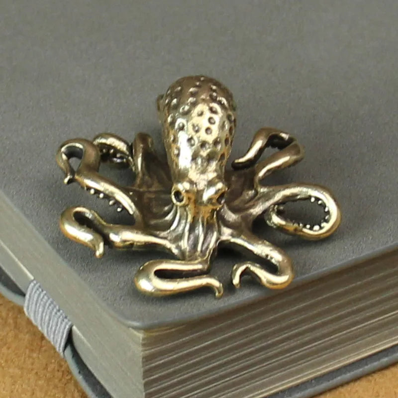 Mini Brass Copper Metal Octopus Figurine – Desk Buddy Ornament Collectible