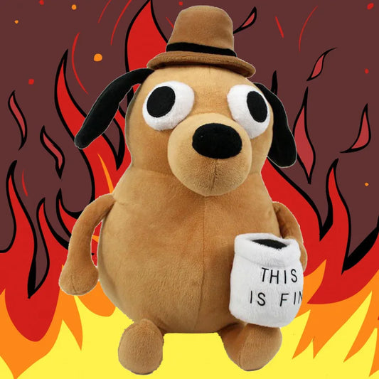 This Is Fine Coffee Meme Dog Animal Plush Toy Funny Novelty Gift Soft Stuffed Doll