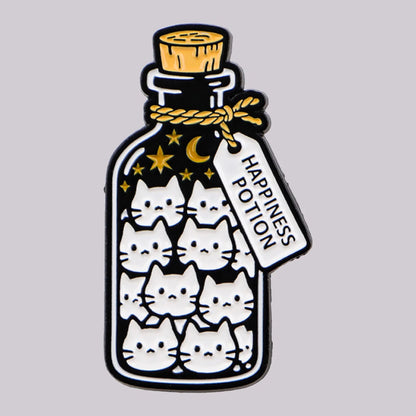 Happiness Potion Funny Cute Cat Kitten Bottle Enamel Brooch Lapel Pin Badge Novelty Gift