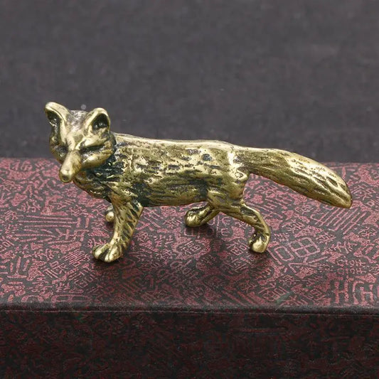 Mini Brass Copper Metal Fox Figurine – Desk Buddy Ornament Collectible