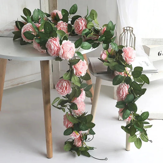 Silk Peony Garland – Pink Artificial Hanging Peonies Flower Vine for Home, Wedding & Party Décor