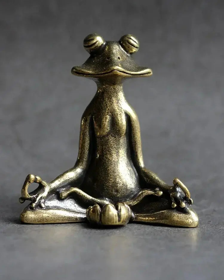 Mini Brass Copper Metal Zen Frog Meditating Figurine – Incense Holder Desk Buddy Ornament Collectible