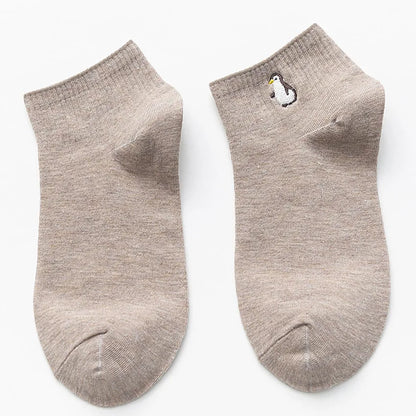 10 Pairs Women’s Cute Embroidered  Animal Socks – Cotton Crew Sock Pack Dog Cat Penguin