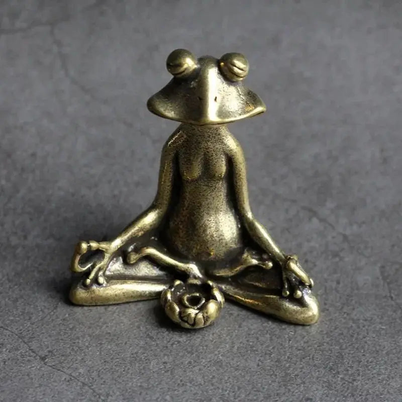 Mini Brass Copper Metal Zen Frog Meditating Figurine – Incense Holder Desk Buddy Ornament Collectible