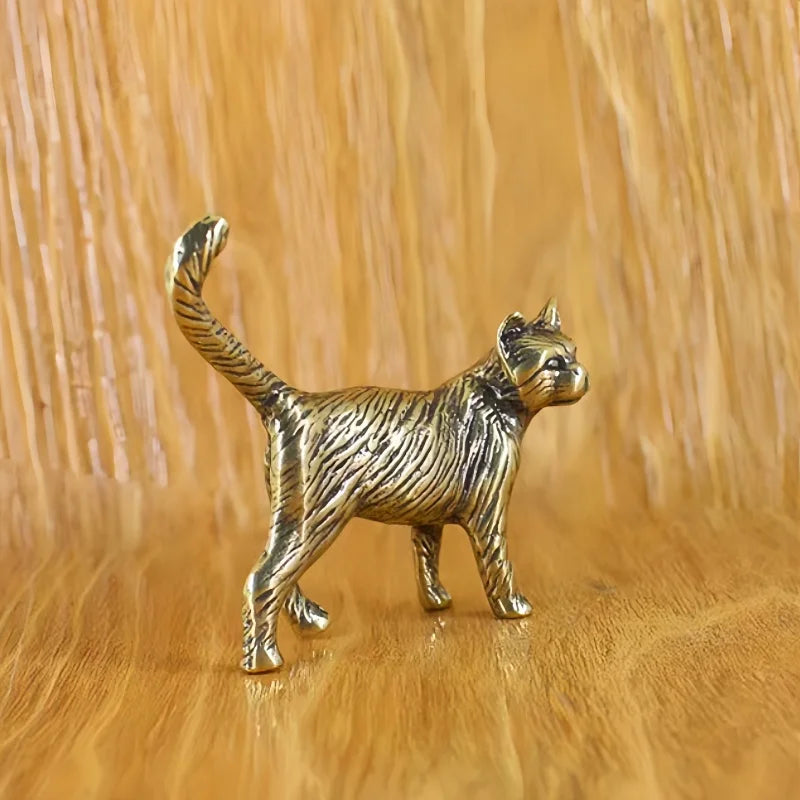 Mini Brass Copper Metal Cat Figurine – Desk Buddy Ornament Collectible