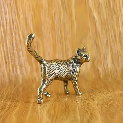 Mini Brass Copper Metal Cat Figurine – Desk Buddy Ornament Collectible