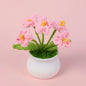 Crochet Knitted Artificial Flower Plant in Pot - Hand Woven Potted Desk Desktop Home Decor Gift Ornament