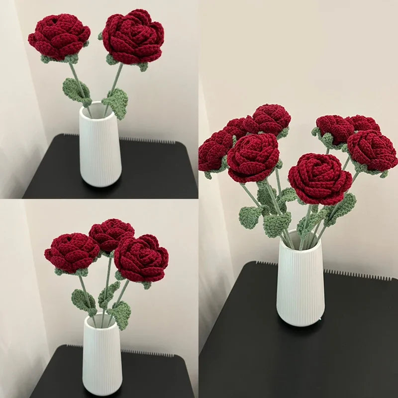 Knitted Rose Artificial Flower – Single-Stem Modern Decor for Gift, Home or Weddings