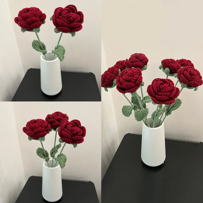 Knitted Rose Artificial Flower – Single-Stem Modern Decor for Gift, Home or Weddings