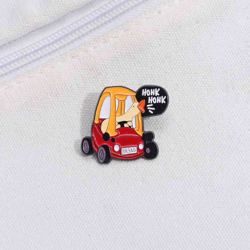 Honking Goose Driving Toy Car Enamel Pin Badge Funny Brooch Cute Lapel Clothes Backpack Accessories