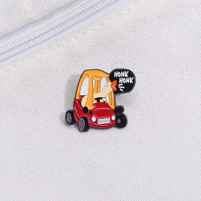 Honking Goose Driving Toy Car Enamel Pin Badge Funny Brooch Cute Lapel Clothes Backpack Accessories