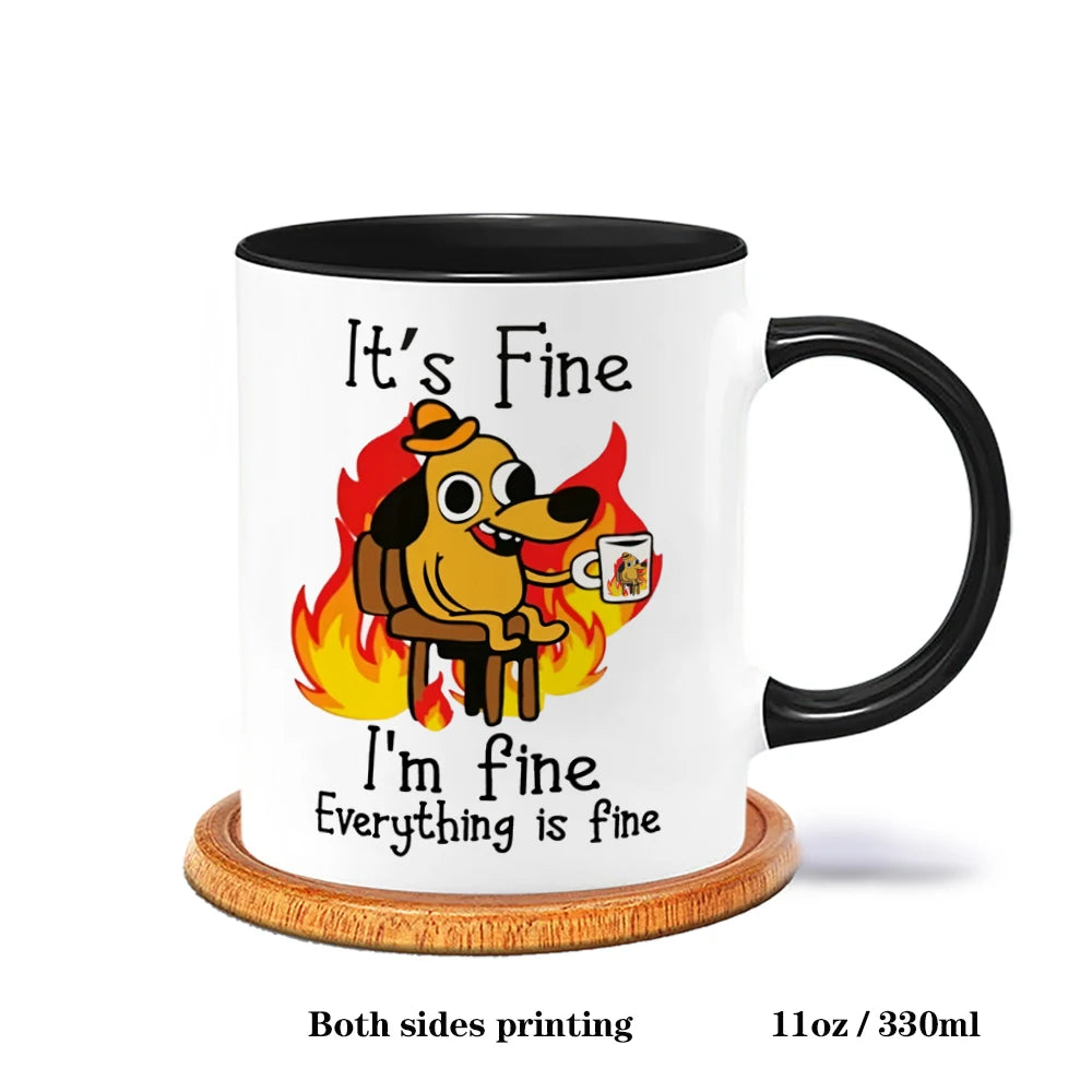 Everything is Fine Funny Meme Coffee Mug – Ceramic Cup for Tea Coffee Funny Sarcastic Novelty Gift Office