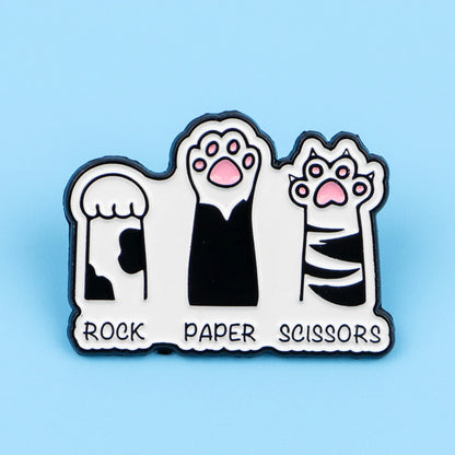 Rock Paper Scissors Funny Cute Cat Paw Enamel Brooch Lapel Pin Badge Novelty Gift