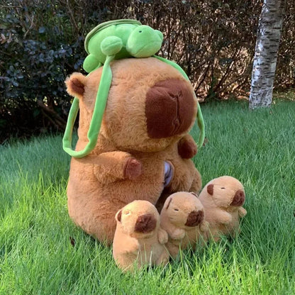 Capybara Family Plush Set – Large Capybara + 4 Small Capybara Soft Toys with Zipper