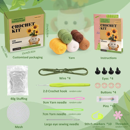 DIY Potted Plant Crochet Kit Beginners Starter – Daisy, Crocus, Snowdrop, Sunflower, Tulip Design