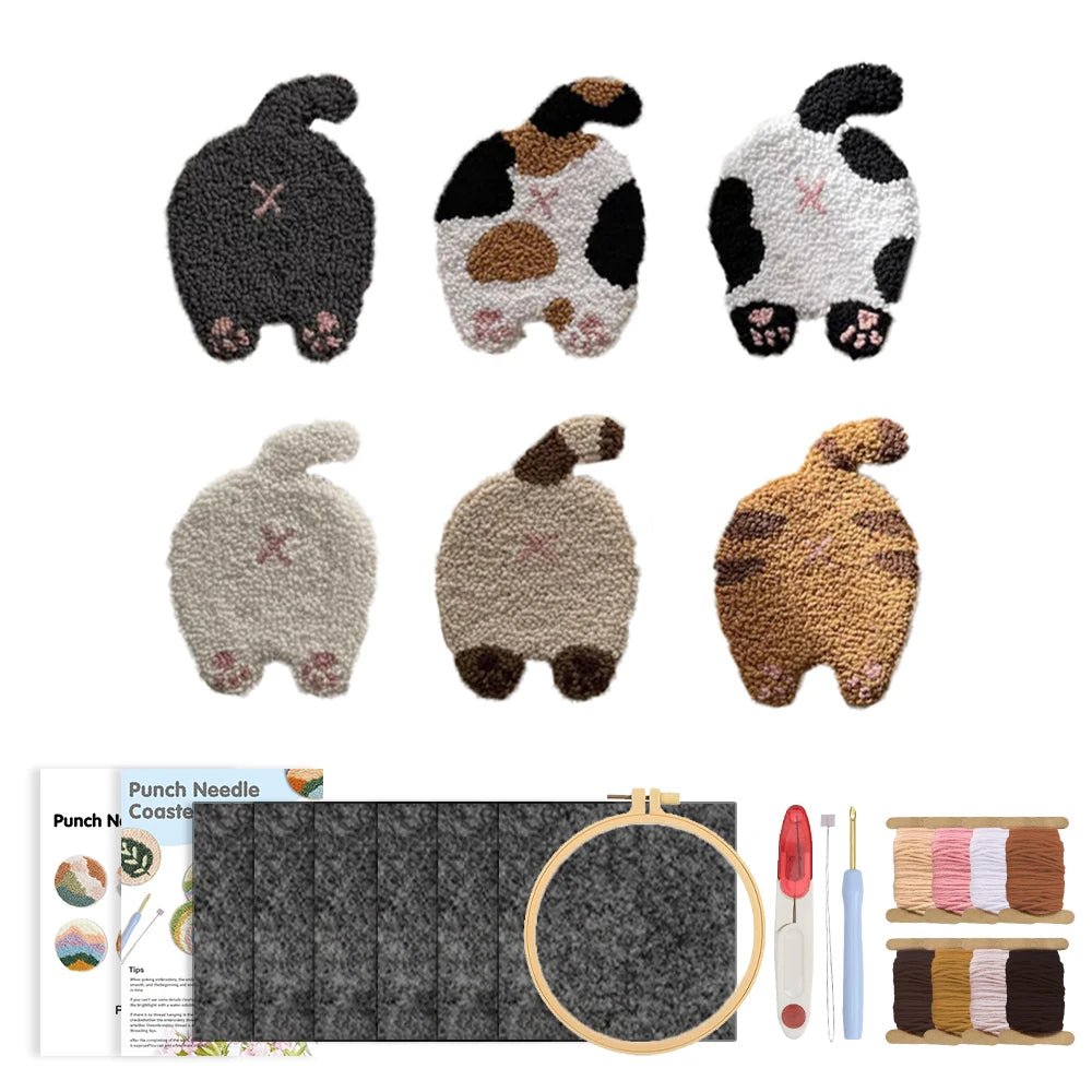 DIY Punch Needle Coaster Set Kit – Make 6 Coasters Multiple Design Choice Craft Embroidery