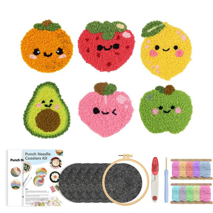DIY Punch Needle Coaster Set Kits – Make 6 Fruit Design Coasters Multiple Design Choice Craft Embroidery