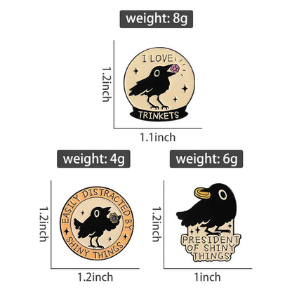 Cute Black Crow Metal Enamel Pin Badge Brooch Shiny Things Trinkets Raven Bird
