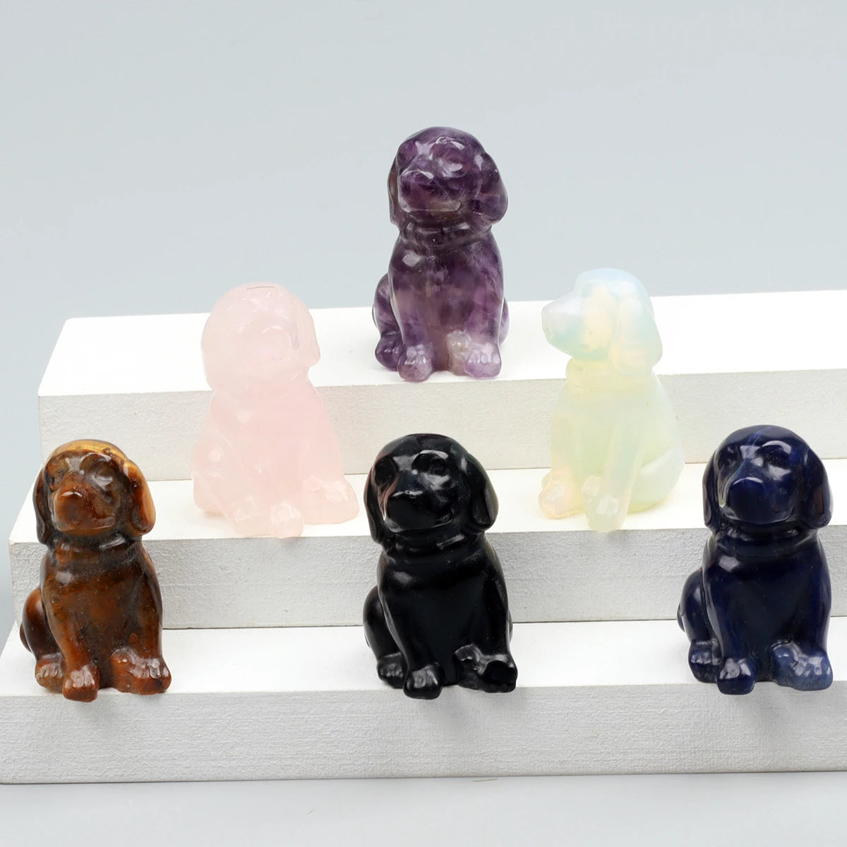 Crystal Dog Figurines – Hand-Carved Natural Stone Animal Dogs Figures for Chakra Energy Healing & Home Décor