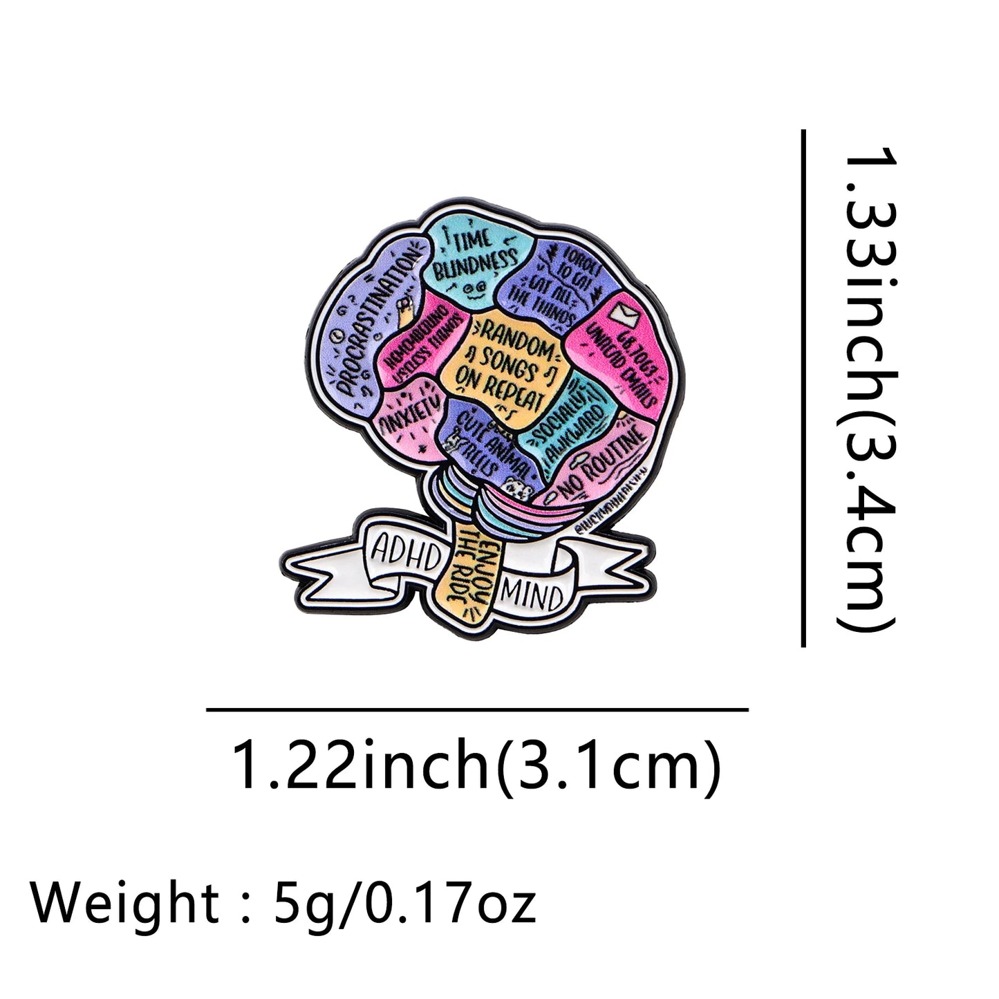 The ADHD Mind Brain Enamel Brooch Lapel Pin Badge Gift Neurodivergent
