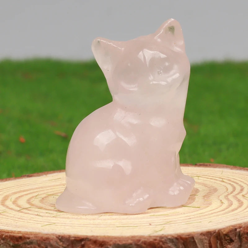 Crystal Cat Figurines – Hand-Carved Natural Stone Animal Cats Figures for Chakra Energy Healing & Home Décor