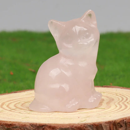 Crystal Cat Figurines – Hand-Carved Natural Stone Animal Cats Figures for Chakra Energy Healing & Home Décor