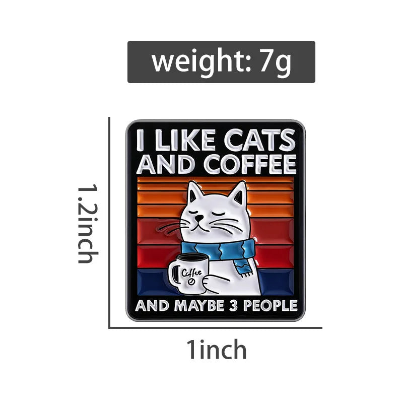 I Like Cats and Coffee Funny Enamel Pin Badge Cartoon Grumpy Cat Introvert