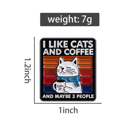 I Like Cats and Coffee Funny Enamel Pin Badge Cartoon Grumpy Cat Introvert
