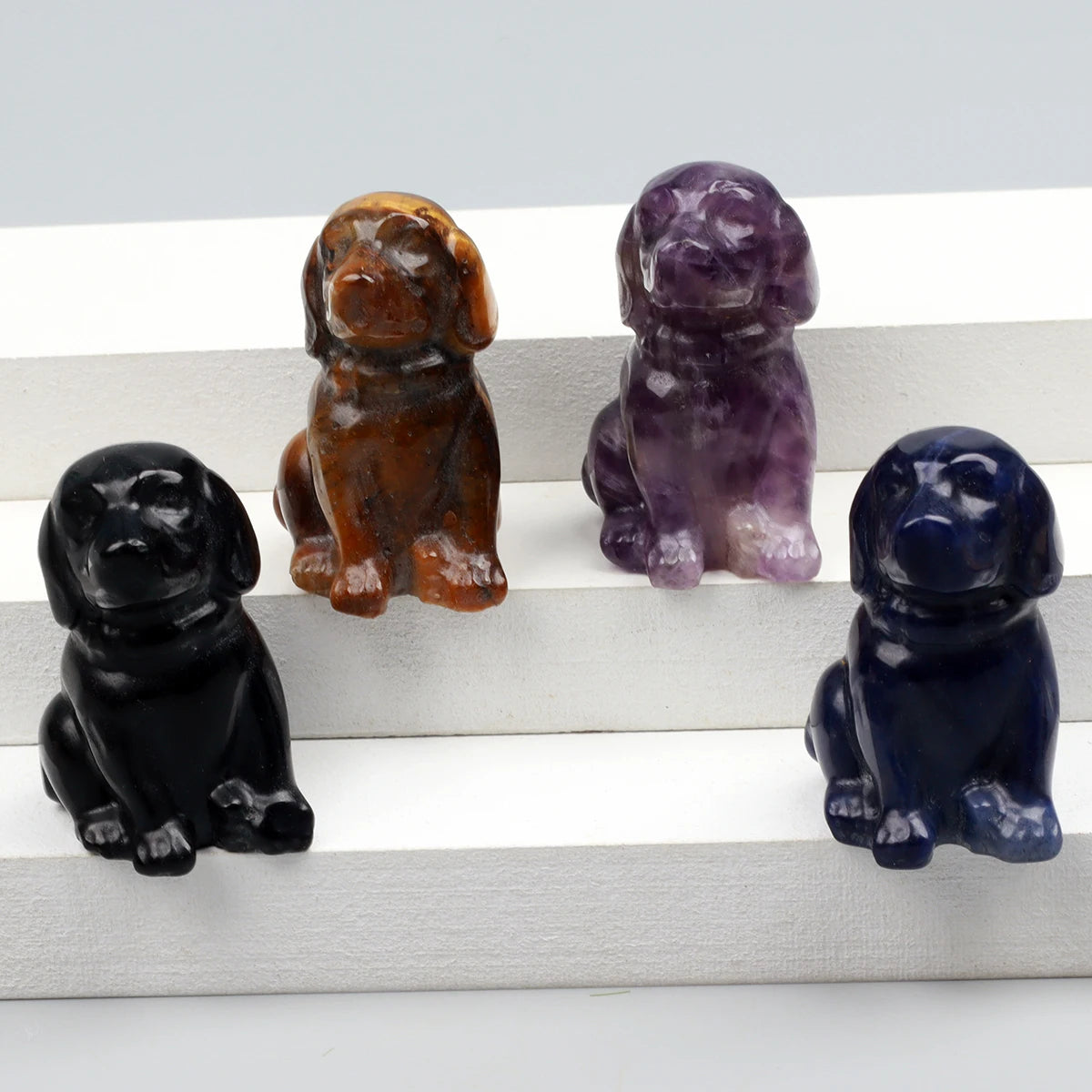 Crystal Dog Figurines – Hand-Carved Natural Stone Animal Dogs Figures for Chakra Energy Healing & Home Décor