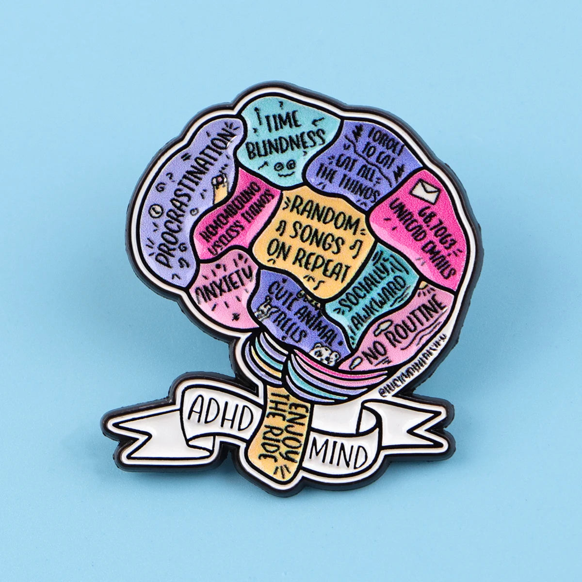The ADHD Mind Brain Enamel Brooch Lapel Pin Badge Gift Neurodivergent