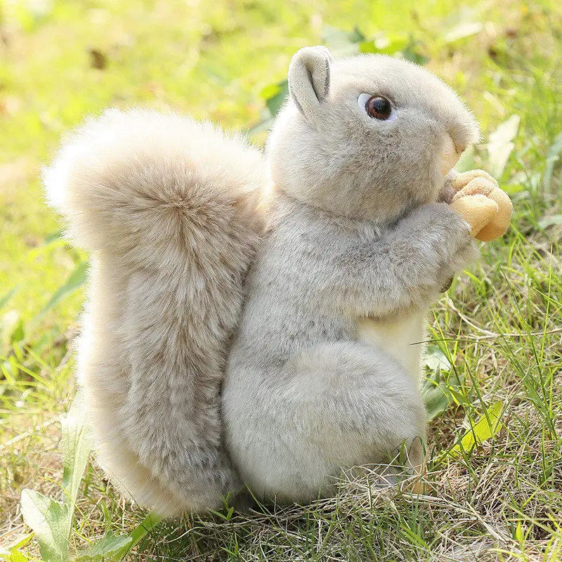 20cm Realistic Grey Squirrel Plush Soft Toy Holding Acorn