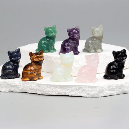 Crystal Cat Figurines – Hand-Carved Natural Stone Animal Cats Figures for Chakra Energy Healing & Home Décor
