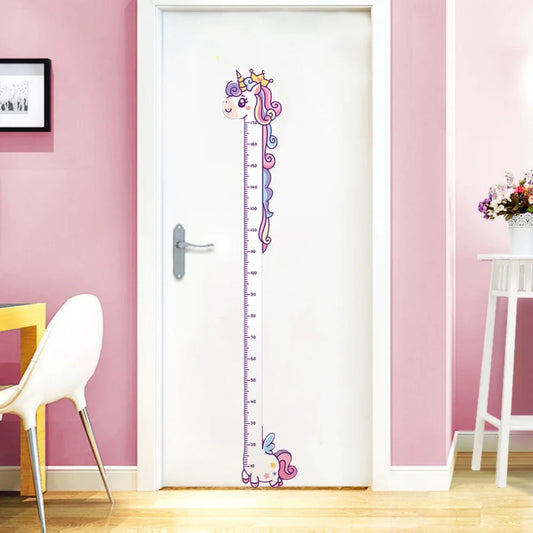 Cartoon Wall Height Chart Sticker – Removable Kids Growth Ruler for Bedroom or Nursery - Unicorn, Giraffe and Dinosaur