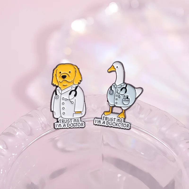 Funny Doctor Nurse Veterinarian Duck Dog Rat Enamel Brooch Lapel Pin Badge Novelty Gift