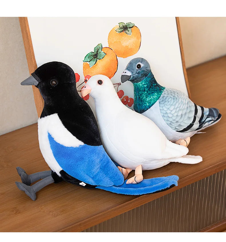 Lifelike 20cm Bird Plush – Dove, Pigeon & Magpie Designs